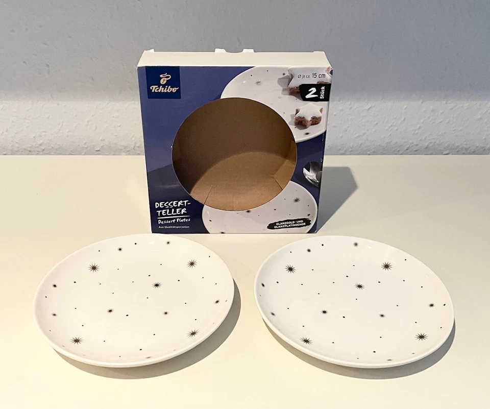 Tchibo Dessert-Teller Set ★ STERNE ★ Gold + Platin ★ Weihnachten ★ NEU&OVP ★ RAR - Bild 1 von 3