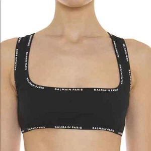 NIB BALMAIN logo bra bralette crossover black & white cotton athleisure XS Fr 36 - Picture 1 of 10