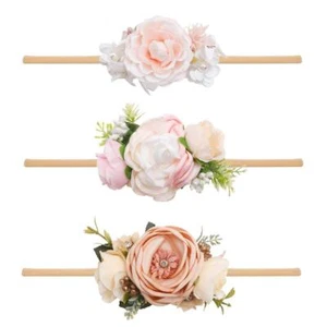 Baby Girl Bows Floral Headbands Set - 3pcs Flower Crown Elastic Hairband Newb... - Picture 1 of 7