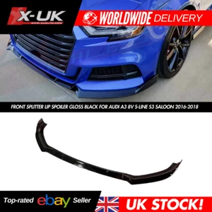 Front Splitter Lip Spoiler Gloss Black For Audi A3 8V S-Line S3 Saloon 2016-2018 - Picture 1 of 16
