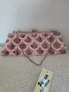 Bolso de mano Kisslock rubor/rosa lentejuelas y cuentas. Colección Susan - Imagen 1 de 5