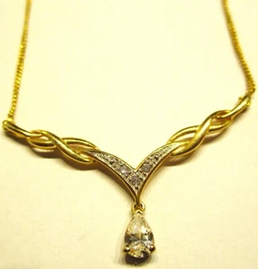 STERLLING SILVER GOLD PLATED CUBIC ZIRCONIA DROPPER NECKLACE SUPERB QUALITY - Picture 1 of 1
