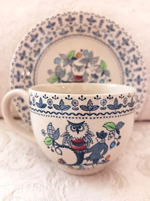 Taza y platillo Great Owl & Tree Pattern Johnson Brothers Sugar and Spice Ironstone Foto 1 de 4