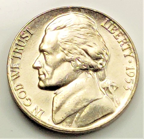 1953 S  BU  Jefferson Nickel Pulled From OBW Roll Cover