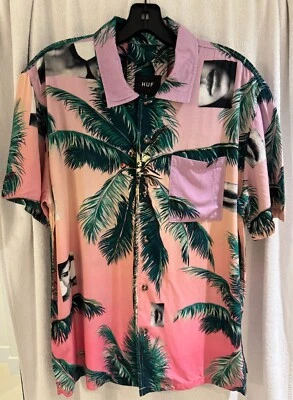 Camisa HUF Molly 100% Rayón Tropical Hawaiano Tropical Resort Para Hombre S/S Pequeña A+ Foto 1 de 3