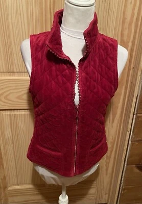 Peck & Peck Relaxed Red Velour Quilted Zip Up Jeweled Sleeveless Size Small - Image 1 of 4