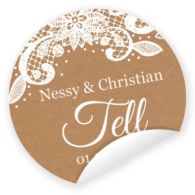 Aufkleber 'Vintage' 24 Stück (4 cm) personalisiert Spitze Hochzeit Gastgeschenke - Bild 1 von 3