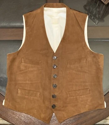 Ralph Lauren Etiqueta Púrpura Talla Mediana Hombre’s 100% Cuero Chaleco Tabaco Marrón Foto 1 de 4