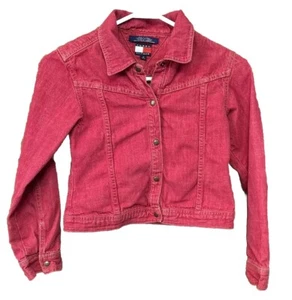 Vintage Tommy Hilfiger Red Jean Denim Jacket Little Girls Kids Sz Med snaps 1087 - Picture 1 of 5