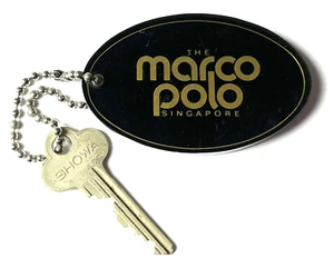 Vintage Oval Blk & Gold The Marco Polo Singapore Hotel Room Tag & Key Room #457 - Picture 1 of 8
