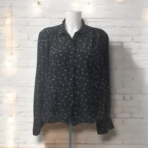 Vintage 80s Pure 100% Silk Charcoal Dark Grey Shirt Blouse 46 UK 12-14 - Picture 1 of 11