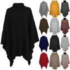 Womens Cape Shawls Ladies Grid Knitted Poncho Jumper Wrap Polo Cowl Turtle Neck