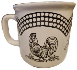 Vtg White/Blk Doodle Doo Rooster Mug Temp-tations 16 oz Micro/Oven/Dishwasher - Picture 1 of 5
