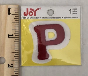 Joy Iron-On Embroidery Letter P Patch (Red & White) - Picture 1 of 3
