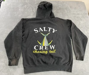 Salty Crew Distressed Men’s Large Long Sleeve Black Hoodie Used - Picture 1 of 20