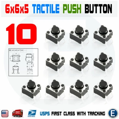 10Pcs 6x6x5mm PCB Momentary Tactile Tact Push Button Switch 4 Pin DIP Micro Mini - Image 1 of 2