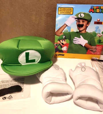 Luigi Super Mario Brothers One Size Costume Kit Accessory Hat Gloves Mustache - Image 1 of 4