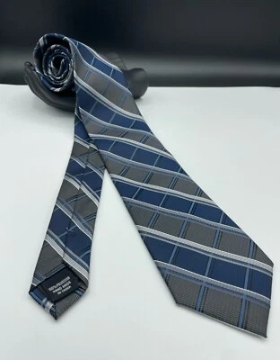 Corbata de cuello para hombre Platinum Designs ~ gris y azul ~ cuadros y cuadros ~ ¡Hecha a mano! Foto 1 de 4