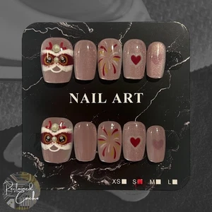 Pink and Red Holiday Short Square Nails - Size Small - Picture 1 of 2