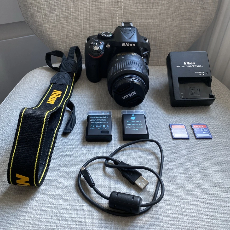 Cámara Nikon D5200 24,1 MP DSLR + Lente VR de 18-55 mm, ¡contador de obturadores 1947! Inmaculada Foto 1 de 4