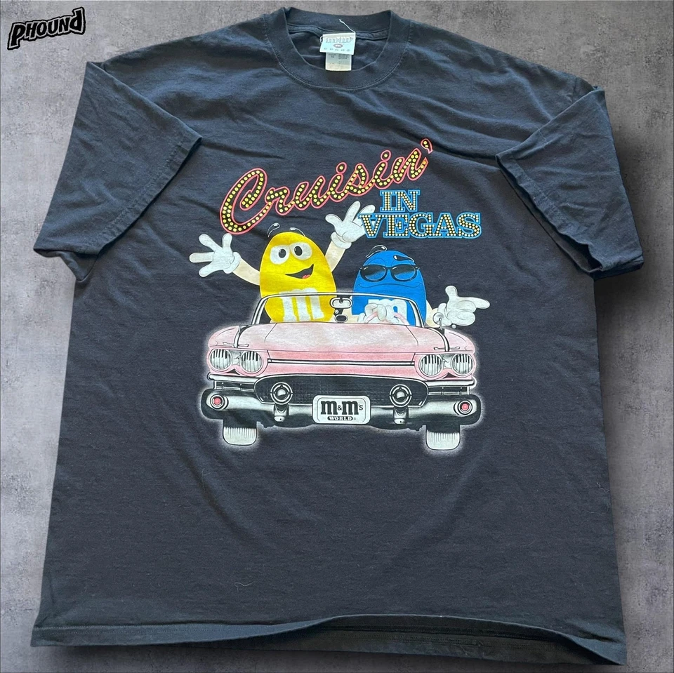 Camisa M&M Para Hombre Extra Grande Negra Cruisin' in Vegas Gráfica Camiseta M&Ms World Foto 1 de 4