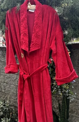 复古 Conrad Collections ~ 长裹身长袍外套 ~ 尺寸 M ~ 辣椒红 ~ Velvet 棉 ~ LkN — 第 1/4 张图片