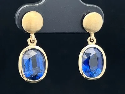 OHRSTECKER AUS 375/- GELBGOLD MIT NEPAL KYANIT FACETTENREICH SCHMUCKJAGD - Bild 1 von 4