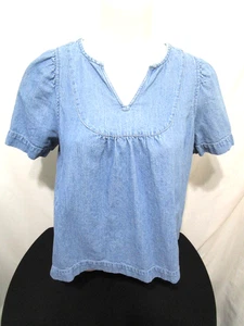 Madewell Blue Flowy A Line Short Sleeve Denim Swing Top Women Sz M - Picture 1 of 8