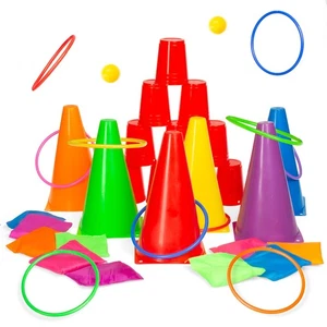5 in 1 Kids Party Games Carnival Set - 38 Piece Ring Toss and Obstacle Course - Picture 1 of 7