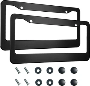 2 Stück mattschwarze Kennzeichenrahmen, 2 Löcher massiv Aluminium breit schwarz - Bild 1 von 6