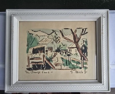 Mid-Century Thomas Meek Jr. Watercolor "The Orange Fence" - Image 1 of 4