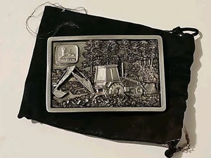 John Deere Backhoe Loader Belt Buckle Dubuque Works 1995 W/Pouch - Picture 1 of 5