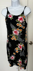 TIKI PALM PRENDISOLE DONNA S NERO con FIORI DI IBISCO SENZA SPALLINE SCHIENA SMOCKED - Foto 1 di 10