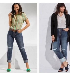 Cabi 6068 Jeans Womens 8 Blue Button Fly Straight Midrise distressed Modern - Picture 1 of 12