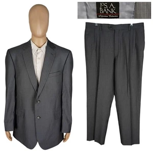 Jos A Bank Signature Collection Zweiteiler Grau Streifen Wolle Seide Anzug 44L 36X33 - Bild 1 von 15