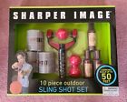 Sharper Image 10 Piece Outdoor Sling Shot Set Launches Balls Up To 50 Ft New
