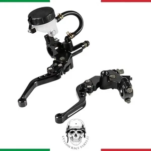 🇮🇹 KIT COPPIA LEVA FRIZIONE POMPA FRENO MOTO UNIVERSALE CAFE RACER CUSTOM NERO - Imagen 1 de 6