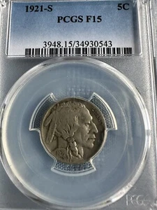 1921S buffalo nickel PCGS F15. - Picture 1 of 2