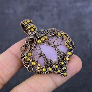 Rose Quartz Gemstone Copper Wire Wrap Tree Of Life Jewelry Pendant 2.2" i298 - Picture 1 of 6