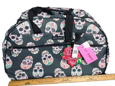 Bolso de fin de semana Sugar Skull Betsey Johnson equipaje de lona con ruedas + etiqueta rosa nuevo con etiquetas Foto 1 de 4