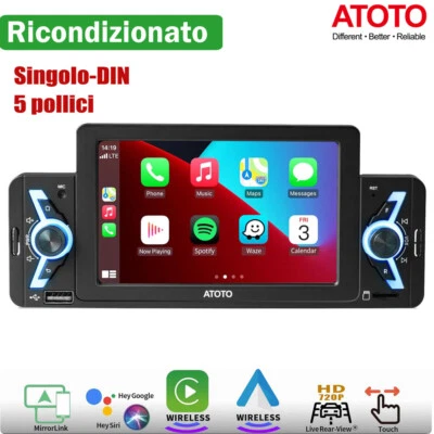 ATOTO F7WE 5 pollici Autoradio 1/2 Din Wireless CarPlay & Android Auto FM/AM/RDS - Immagine 1 di 4
