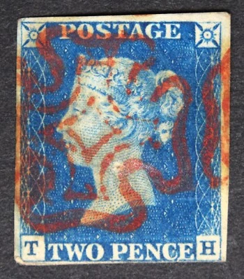 GB SG5 QV 1840 2d синий, TH, 4 поля, б/у с красный мальтийский крест - Изображение 1 из 2