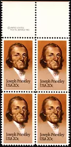 US Stamp Scott #2038 Mint NH Copyright Block of 4 20 Cents Joseph Priestly Issue - Picture 1 of 1