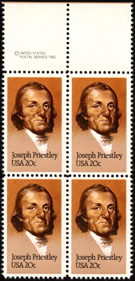 US Stamp Scott #2038 Mint NH Copyright Block of 4 20 Cents Joseph Priestly Issue - Image 1 of 1