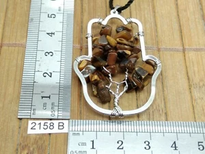 Pendentif Hamsa + Arbre de Vie en OEIL DE TIGRE + cordon - main de fatma reiki - Picture 1 of 2