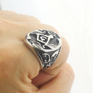 Schwerer Vintage Herren 316L Edelstahl geprägt Freimaurer Biker Masonic Ring  - Bild 1 von 9