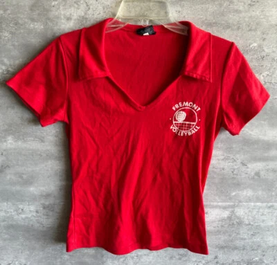 复古 20 世纪 70 年代 T-Flirt Durlene Designs Fremont 排球红色 Polo 衫 M 码 — 第 1/4 张图片