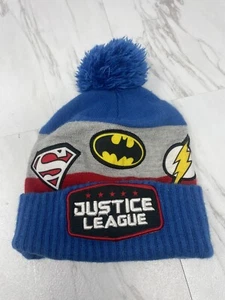 Justice League DC Comics Blue/Grey/Red Logo Kids Pom Beanie Knit Hat - Picture 1 of 7