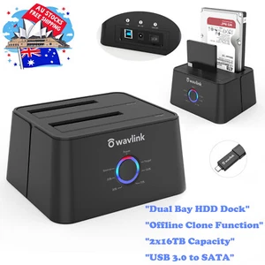 Wavlink Dual Bay HDD Docking Station, USB 3.0 to SATA, Offline Clone, 2x16TB - Picture 1 of 10