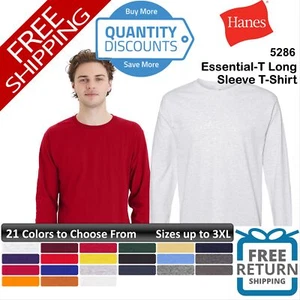 🔥 Hanes Men Essential-t Cotton & Blends Long Sleeve T-shirt Up To 3XL 5286 - Picture 1 of 139